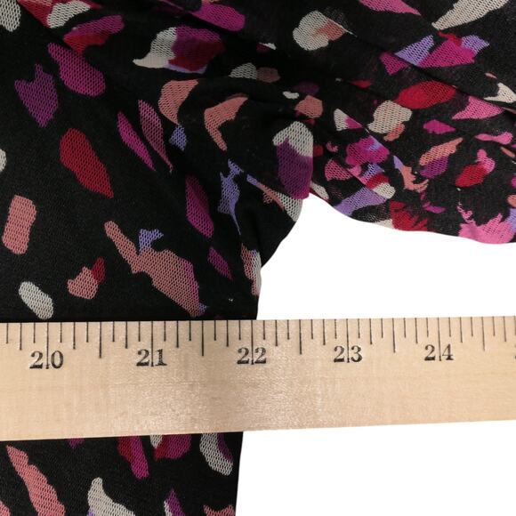 APT 9 Tunic Top Womens 1X Black Pink Ruffle V Neck Blouse 3/4 Sleeve Career Boho - Picture 4 of 8